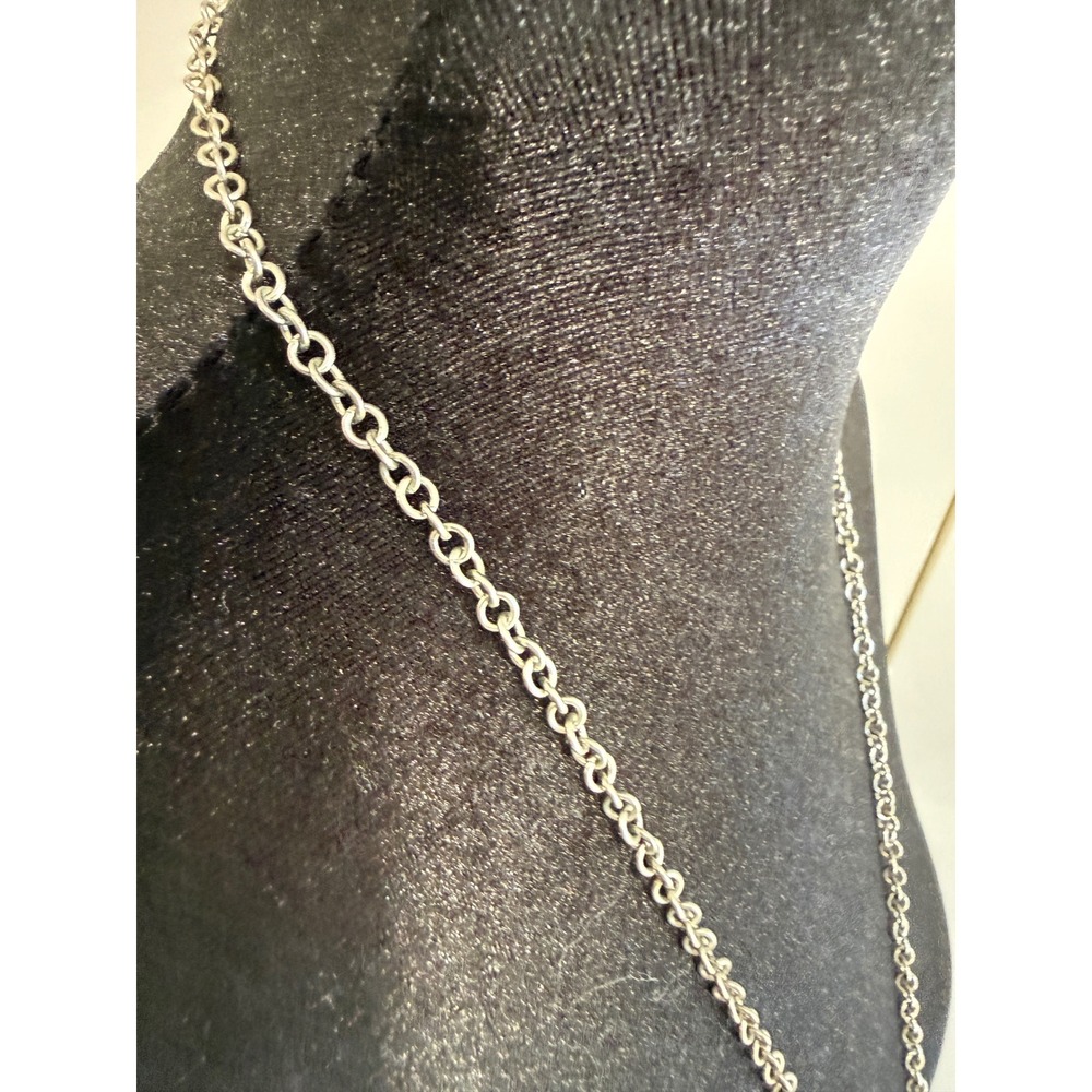 Silver Tone Articulated Owl Pendant Long Chain Necklace Black Cream Enamel - Picture 4 of 4